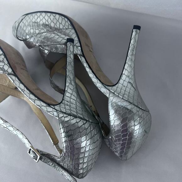 KATE SPADE Open Toe Gold Metallic Snake Skin Stamped Heels Women's Sz7 B - Picture 9 of 9